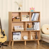 Leyaoyao Wooden 8 Cube Book Shelf Natural 3 Tier Bookshelf With Legs Modern Open Storage Organizer Boho Bookcase Display Cabin