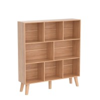 Leyaoyao Wooden 8 Cube Book Shelf Natural 3 Tier Bookshelf With Legs Modern Open Storage Organizer Boho Bookcase Display Cabin