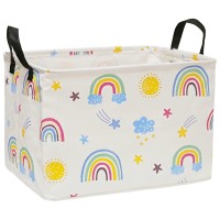 Duyiy Rectangle Foldable Colorful Waterproof Canvas Laundry Basket, Storage Basket For Dirty Cloth, Toys Nursery, Kids Clothes Gift Basket With Handles (Rec-Rainbow)