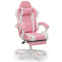 Monibloom Gaming Chair With Headrest Lumbar Support Ergonomic Computer Racing Chair With Footrest Adjustable Hight Leather Sw