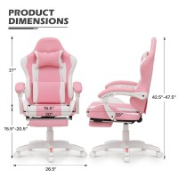 Monibloom Gaming Chair With Headrest Lumbar Support Ergonomic Computer Racing Chair With Footrest Adjustable Hight Leather Sw