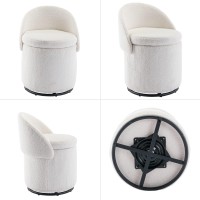 Ya-Home Modern Swivel Ottoman Vanity Chair, Sherpa Upholstered Barrel Chair Club Chair 360Degree Swivel Side Chair with Storage, Comfy Makeup Stool for Bedroom Living Room, White