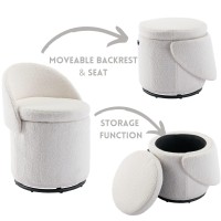 Ya-Home Modern Swivel Ottoman Vanity Chair, Sherpa Upholstered Barrel Chair Club Chair 360Degree Swivel Side Chair with Storage, Comfy Makeup Stool for Bedroom Living Room, White