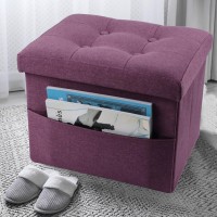 Linmagco Storage Ottoman Folding Foot Stool Ottoman Foot Rest With Side Pocket Modern Ottoman With Storage Short Sofa Stool Linen Cloth 17X13X13(Purple)