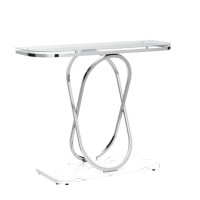 O&K Furniture Modern Console Tables For Entryway,Glass Entrance Table With Oval Frames And Marble Base,Chrome Glass Sofa Table For Living Room,Entryway,Hallway,Silver Glass&White Marble