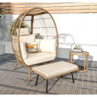 Yitahome Wicker Egg Chair With Coffee Table Outdoor Indoor Oversized Lounger With Stand Table Cushions Egg Basket Chair For P