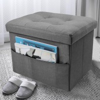 Linmagco Storage Ottoman Folding Foot Stool Ottoman Foot Rest With Side Pocket Modern Ottoman With Storage Short Sofa Stool Linen Cloth 17X13X13(Gray)