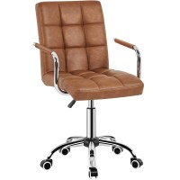 Yaheetech Pu Leather Office Desk Chair Mid Back Height Adjustable Chair Comfortable Computer Swivel Chair Warmrests Retro Brow