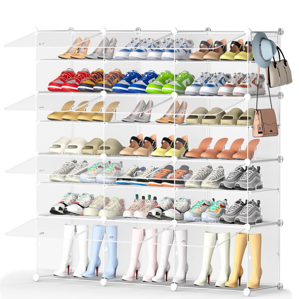 Homidec Clear Shoe Organizer 3 By 8 Tier Shoe Rack Shoe Storage Cabinet Stackable Shoe Storage For Closet Hallway Living Room B