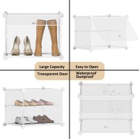 Homidec Clear Shoe Organizer 3 By 8 Tier Shoe Rack Shoe Storage Cabinet Stackable Shoe Storage For Closet Hallway Living Room B