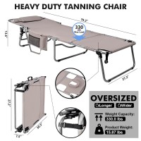 Minndudu Tanning Chair For Outside  Heavy Duty Oversized 330 Lbs Lounge Chair With Face/Arm Hole  Wide Folding Layout Face Down Tanning Chair For Beach Poolside Patio Sunbathing Lawn Camping Sun  Xl