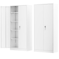 Greenvelly White Metal Storage Cabinet 72 Locking Storage Cabinets With Doors And 4 Shelves Tall Tool Storage Cabinet For Ga