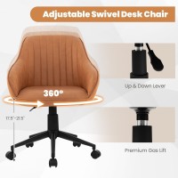 Giantex Leather Office Chair Brown, Mid Century Desk Chair With Wheels And Ergonomic Armrests, Adjustable Swivel Rolling Task Chair, Upholstered Leisure Arm Chair For Home Office Study Bedroom (1)
