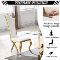 Elegant Dining Chairs Set of 6, Modern Faux Leather Dining Room Chair w/Unique High Back Golden Stainess Legs,White Luxury Upholstered Accent Kitchen Chairs for Kitchen, Dining, Bedroom, Living Room