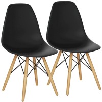 Dortala Pre Assembled Dining Chairs, Plastic Chairs With Wood Legs, Ergonomic Backrest, Modern Style Armless Chairs For Living Room, Kitchen, Meeting Room, Bedroom, Set Of 2, Black