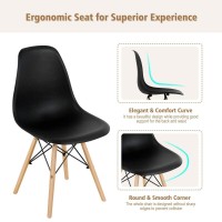 Dortala Pre Assembled Dining Chairs, Plastic Chairs With Wood Legs, Ergonomic Backrest, Modern Style Armless Chairs For Living Room, Kitchen, Meeting Room, Bedroom, Set Of 2, Black