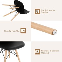 Dortala Pre Assembled Dining Chairs, Plastic Chairs With Wood Legs, Ergonomic Backrest, Modern Style Armless Chairs For Living Room, Kitchen, Meeting Room, Bedroom, Set Of 2, Black