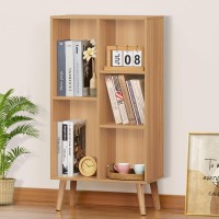 Leyaoyao Wooden 5 Cube Bookshelf Natural 3 Tier Book Shelf With Legs Modern Open Storage Organizer Boho Bookcase Display Cabin