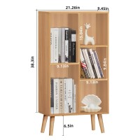 Leyaoyao Wooden 5 Cube Bookshelf Natural 3 Tier Book Shelf With Legs Modern Open Storage Organizer Boho Bookcase Display Cabin