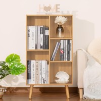 Leyaoyao Wooden 5 Cube Bookshelf Natural 3 Tier Book Shelf With Legs Modern Open Storage Organizer Boho Bookcase Display Cabin