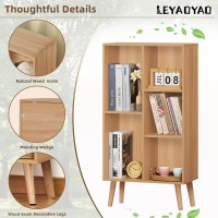 Leyaoyao Wooden 5 Cube Bookshelf Natural 3 Tier Book Shelf With Legs Modern Open Storage Organizer Boho Bookcase Display Cabin