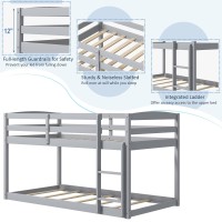 Giantex Twin Low Bunk Bed, Solid Wood Twin Over Twin Bunk Bed Frame With Full Guardrails & Integrated Ladder, Floor Twin Bunk Beds For Kids Boys And Girls, No Box Spring Needed, Grey