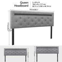 Hausource Headboards For Queen Size Bed With Led Light & Usb Post Upholstered Queen Headboard With Adjustable Height Linen Fabric Padded Headboard For Queen Size Bed Mordern Head Board For Bedroom