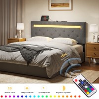 Hausource Headboards For Queen Size Bed With Led Light & Usb Post Upholstered Queen Headboard With Adjustable Height Linen Fabric Padded Headboard For Queen Size Bed Mordern Head Board For Bedroom