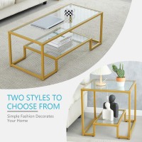 Modern And Simple Two Tier Golden Metal Side Table With Tempered Glass Top, Perfect As Bedside Table, Nightstand, 21 Inch Small Modern Side Table For Bedroom, Dinning Room, Office
