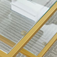 Golden Metal Glass Coffee Table - Two-Tiered With Tempered Glass, Stylish Metal Frame Coffee Table For Bedroom, Dining Room, Office Room.