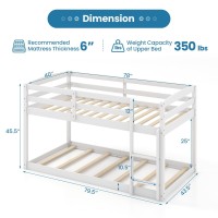 Komfott Low Bunk Bed Twin Over Twin, Solid Wood Bunk Bed Frame With Built-In Ladder & Safety Guardrails, Space-Saving Low Bunk Bed For Kids, Teens, No Box Spring Needed (White)