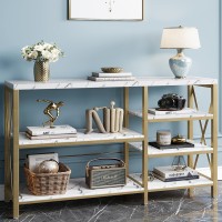 Modern Console Table, Faux Marble Entryway Table Narrow Sofa Table With Storage Shelves, Gold Accent Table For Living Room, Entryway, Hallway, Foyer, Marble White