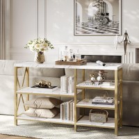 Modern Console Table, Faux Marble Entryway Table Narrow Sofa Table With Storage Shelves, Gold Accent Table For Living Room, Entryway, Hallway, Foyer, Marble White