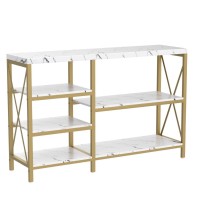 Modern Console Table, Faux Marble Entryway Table Narrow Sofa Table With Storage Shelves, Gold Accent Table For Living Room, Entryway, Hallway, Foyer, Marble White