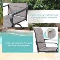 Vongrasig 5 Piece Patio Swivel Bar Set All Weather Metal Textilene High Swivel Bar Stools Chair Set Of 4 And High Glass Bar Tab