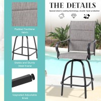 Vongrasig 5 Piece Patio Swivel Bar Set All Weather Metal Textilene High Swivel Bar Stools Chair Set Of 4 And High Glass Bar Tab