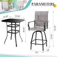 Vongrasig 5 Piece Patio Swivel Bar Set All Weather Metal Textilene High Swivel Bar Stools Chair Set Of 4 And High Glass Bar Tab