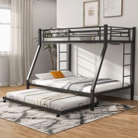 Giantex Twin Over Full Bunk Bed With Trundle, Heavy-Duty Metal Triple Bunk Beds W/Two Side Ladders & Safety Guard Rail, 3 In 1 Bunk Beds For Kids Teens, No Box Spring Needed, Black