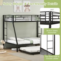 Giantex Twin Over Full Bunk Bed With Trundle, Heavy-Duty Metal Triple Bunk Beds W/Two Side Ladders & Safety Guard Rail, 3 In 1 Bunk Beds For Kids Teens, No Box Spring Needed, Black