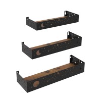 Serwrsw Moon And Stars Wall Shelves Black Set Of 3 Small Floating Shelves For Bedroom Living Room Wall Storage Or Decor Brown