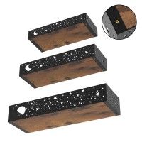 Serwrsw Moon And Stars Wall Shelves Black Set Of 3 Small Floating Shelves For Bedroom Living Room Wall Storage Or Decor Brown