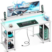 Odk 55 Inch Gaming Desk With Led Lights Power Outlets Computer Desk With Monitor Stand Storage Sheves Cpu Stand Home Offi