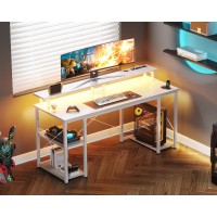 Odk 55 Inch Gaming Desk With Led Lights Power Outlets Computer Desk With Monitor Stand Storage Sheves Cpu Stand Home Offi