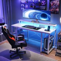 Odk 55 Inch Gaming Desk With Led Lights Power Outlets Computer Desk With Monitor Stand Storage Sheves Cpu Stand Home Offi