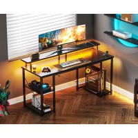 Odk 48 Inch Gaming Desk With Led Lights Power Outlets Computer Desk With Monitor Stand Storage Sheves Cpu Stand Home Offi