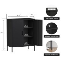 Ustamio 2 Door Black Metal Storage Cabinet With 2 Shelves Small Metal Office Cabinet 3 Tier Metal Locker Storage Cabinet For H