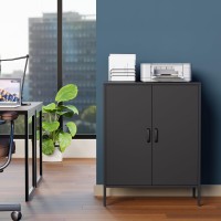 Ustamio 2 Door Black Metal Storage Cabinet With 2 Shelves Small Metal Office Cabinet 3 Tier Metal Locker Storage Cabinet For H