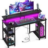 Odk 55 Inch Gaming Desk With Led Lights Power Outlets Computer Desk With Monitor Stand Storage Sheves Cpu Stand Home Offi