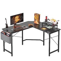 Cubicubi L Shaped Gaming Desk, 47.2 Inch Computer Corner Desk With With Carbon Fiber Surface And Monitor Shelf For Home Office Study Writing Workstation, Black