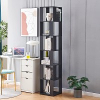 Niceme 190Cm Rotating Bookcase, 6-Tiers Display Shelf, Freestanding Bookshelf For Living Room, Tall Corner Bookcase (Black, Rotatable, 6 Tier)